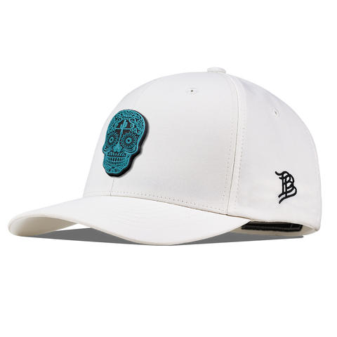 Turquoise Skull PVC Flexfit Performance Fitted White