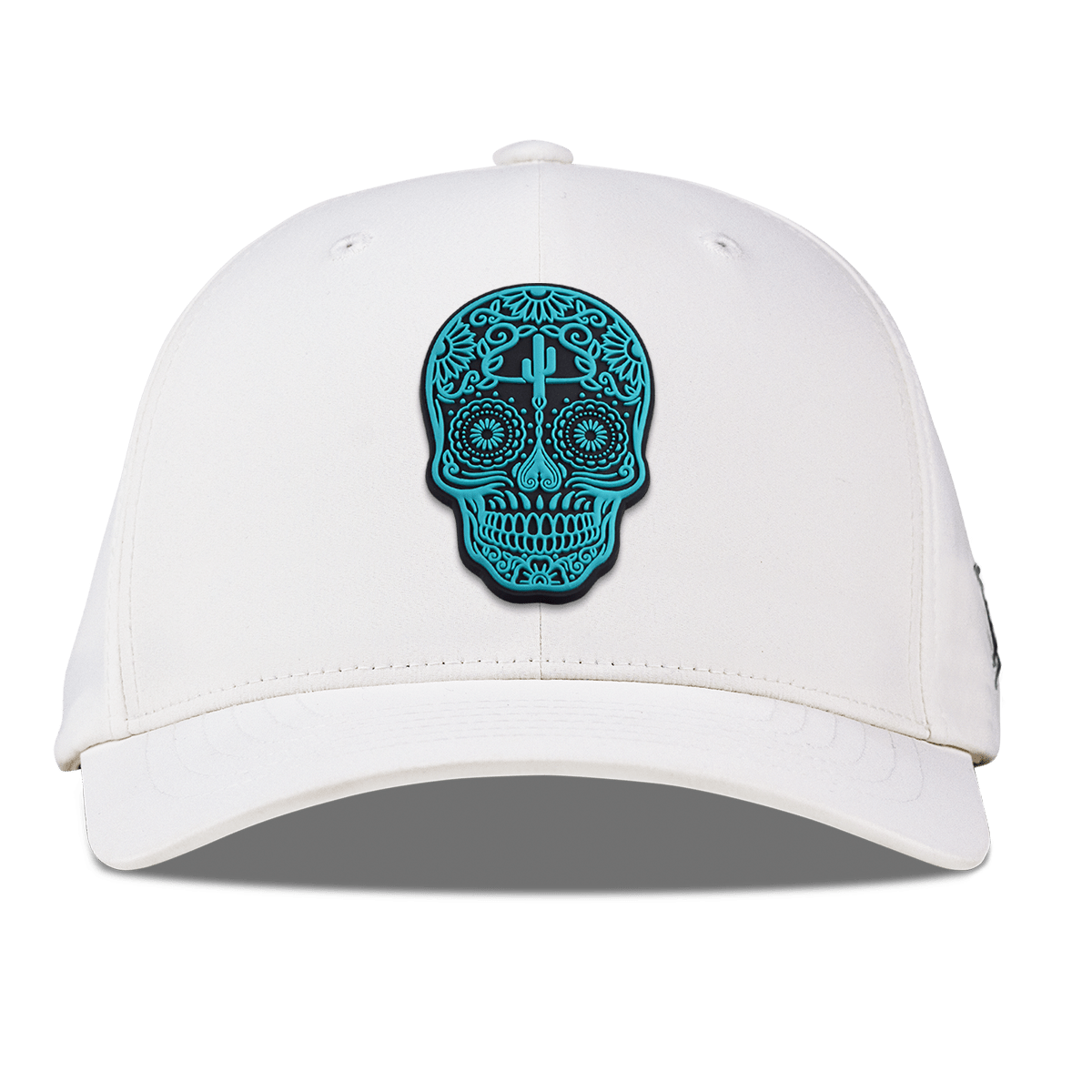 Turquoise Skull PVC Flexfit Performance Fitted White