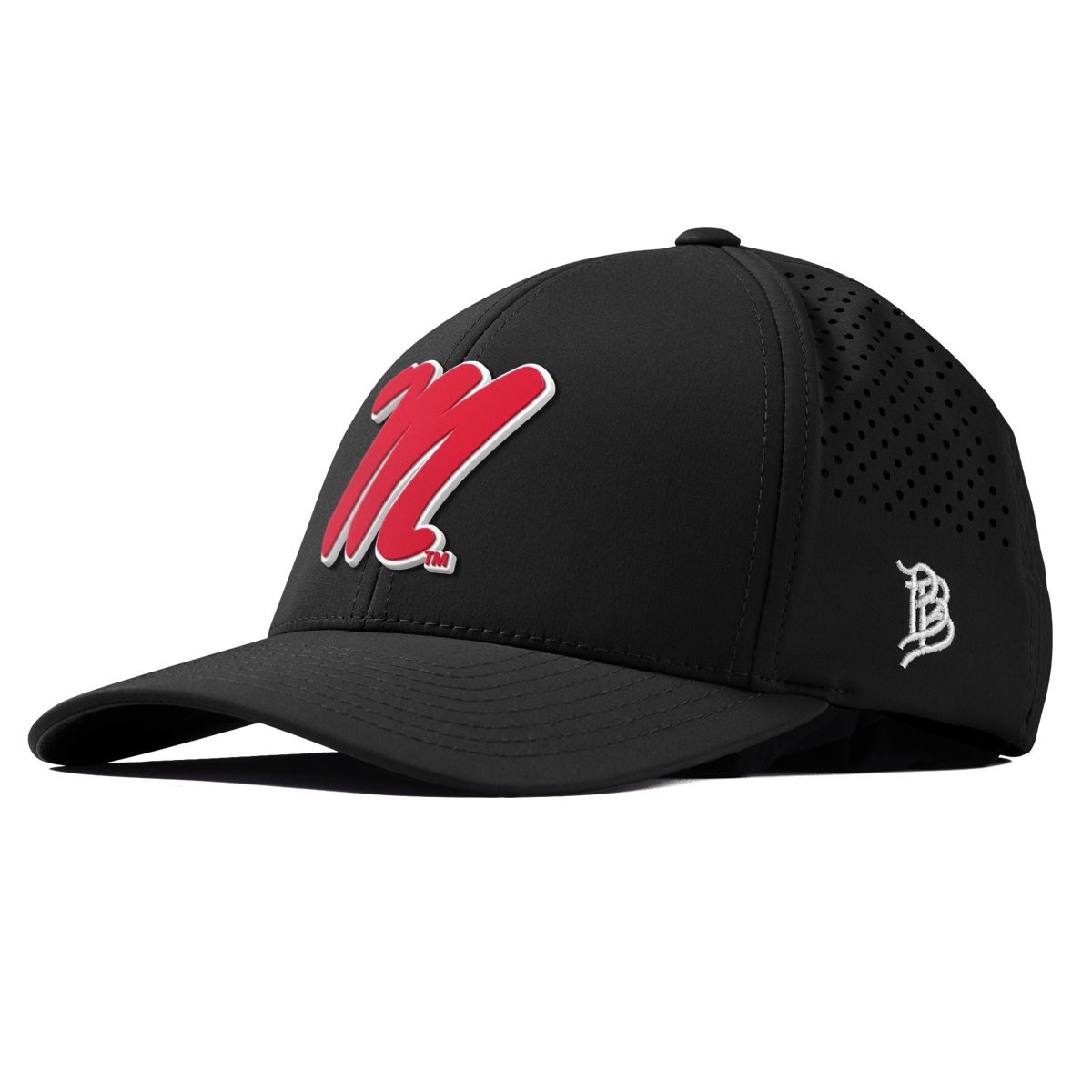 University of Mississippi "Ole Miss Block M Red" Curved Performance Black