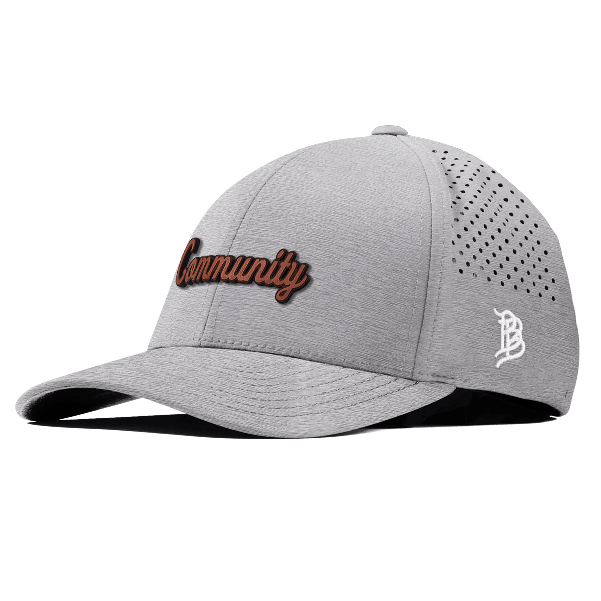 Community Script Tan Curved Performance Heather Gray