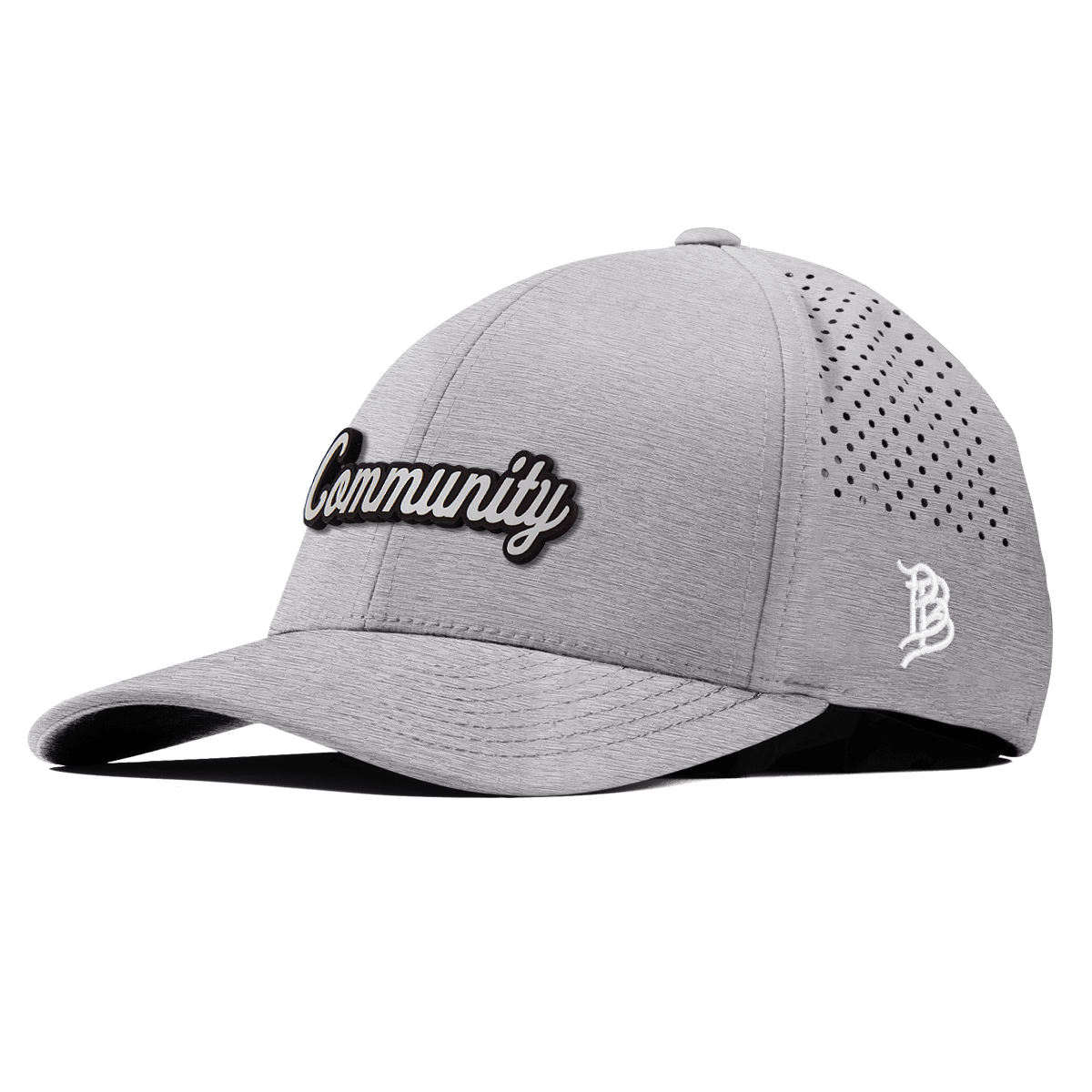 Community Script White Curved Performance Heather Gray