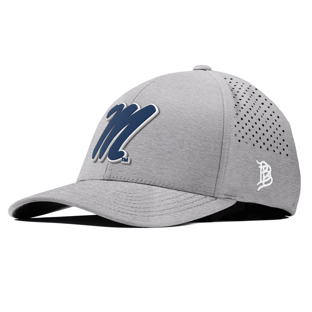 University of Mississippi "Ole Miss Block M Navy" Curved Performance Heather Gray