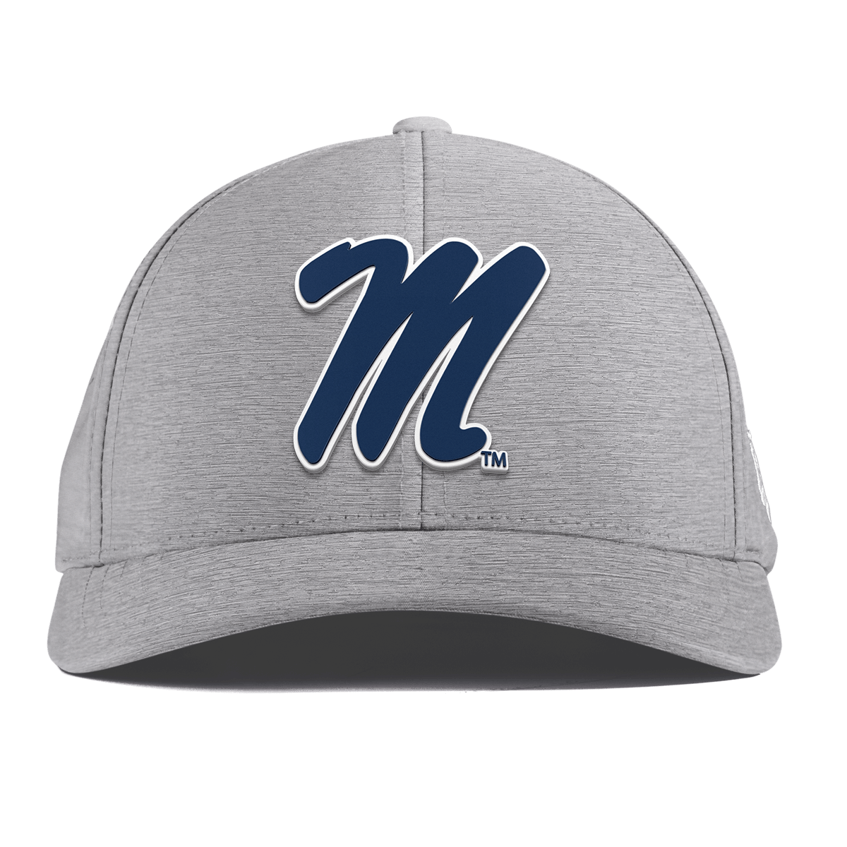 University of Mississippi "Ole Miss Block M Navy" Curved Performance Heather Gray