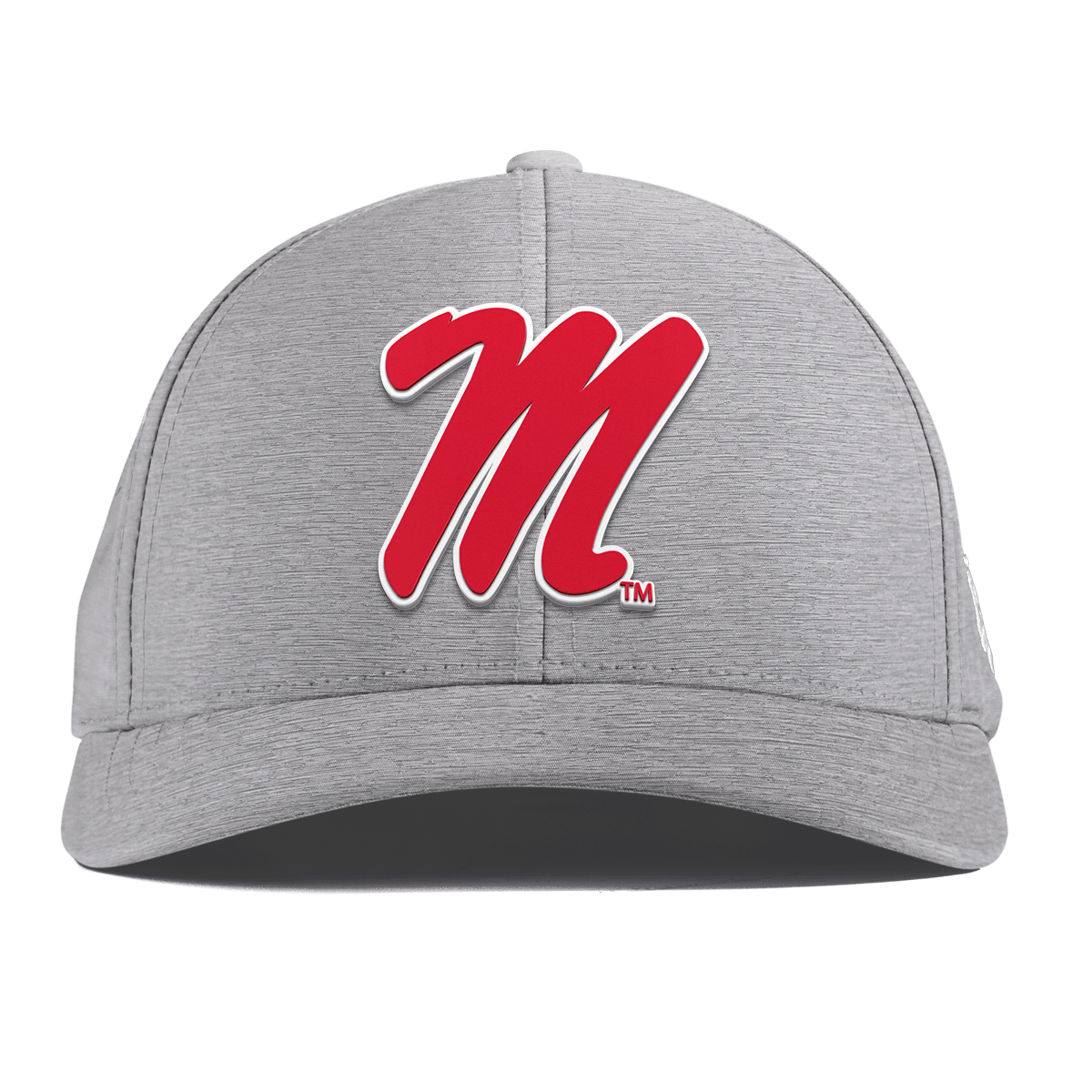 University of Mississippi "Ole Miss Block M Red" Curved Performance Heather Gray