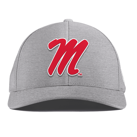 University of Mississippi "Ole Miss Block M Red" Curved Performance Heather Gray