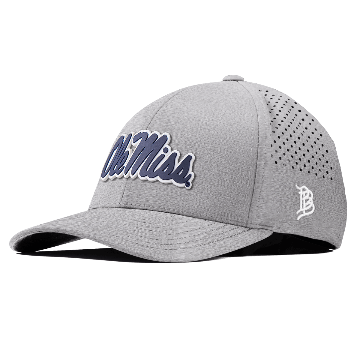 University of Mississippi "Ole Miss Navy Script" Curved Performance Heather Gray