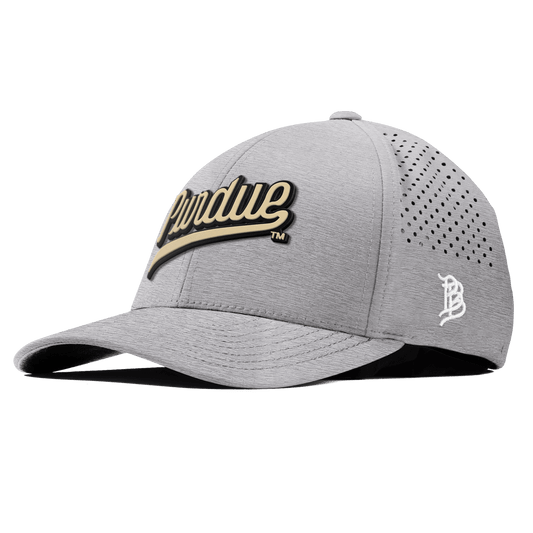 Purdue University "Purdue Script Gold" Curved Performance Heather Gray