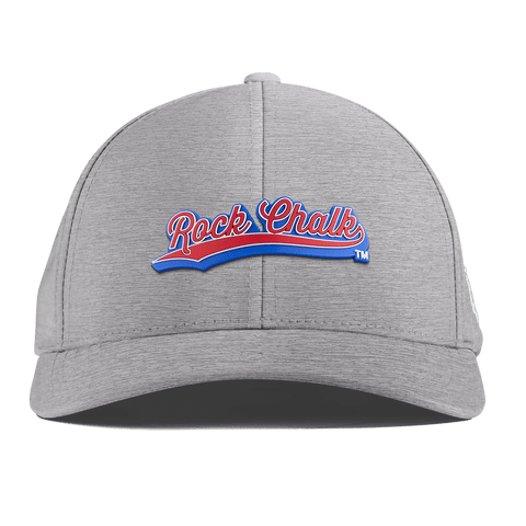 University of Kansas KU "Rock Chalk Red and Blue Script" Curved Performance Heather Gray