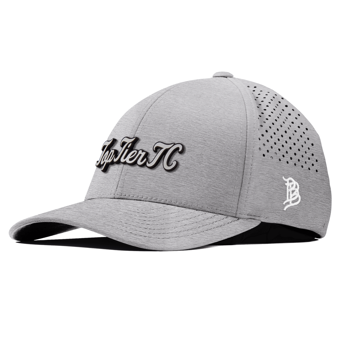 Top Tier Script White Curved Performance Heather Gray