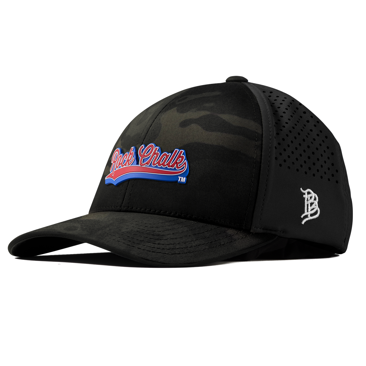 University of Kansas KU "Rock Chalk Red and Blue Script" Curved Performance Multicam