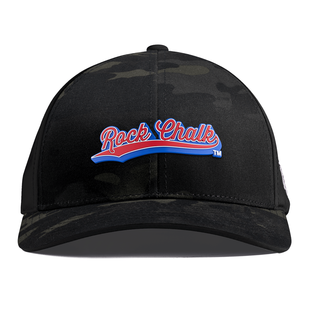 University of Kansas KU "Rock Chalk Red and Blue Script" Curved Performance Multicam