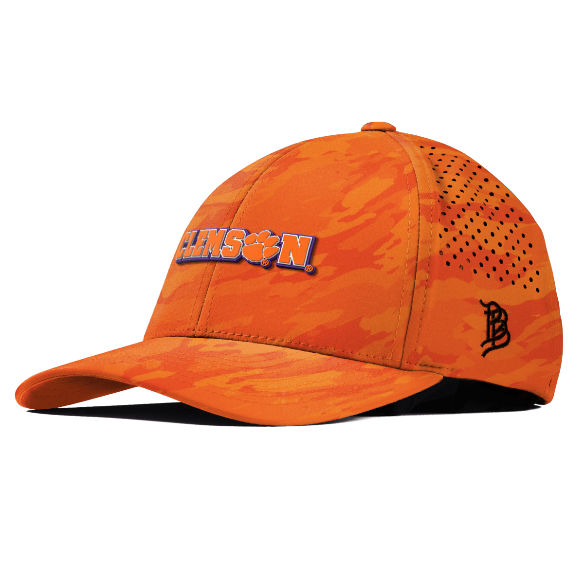 Clemson University "Clemson Block" Curved Performance Blaze Orange Camo
