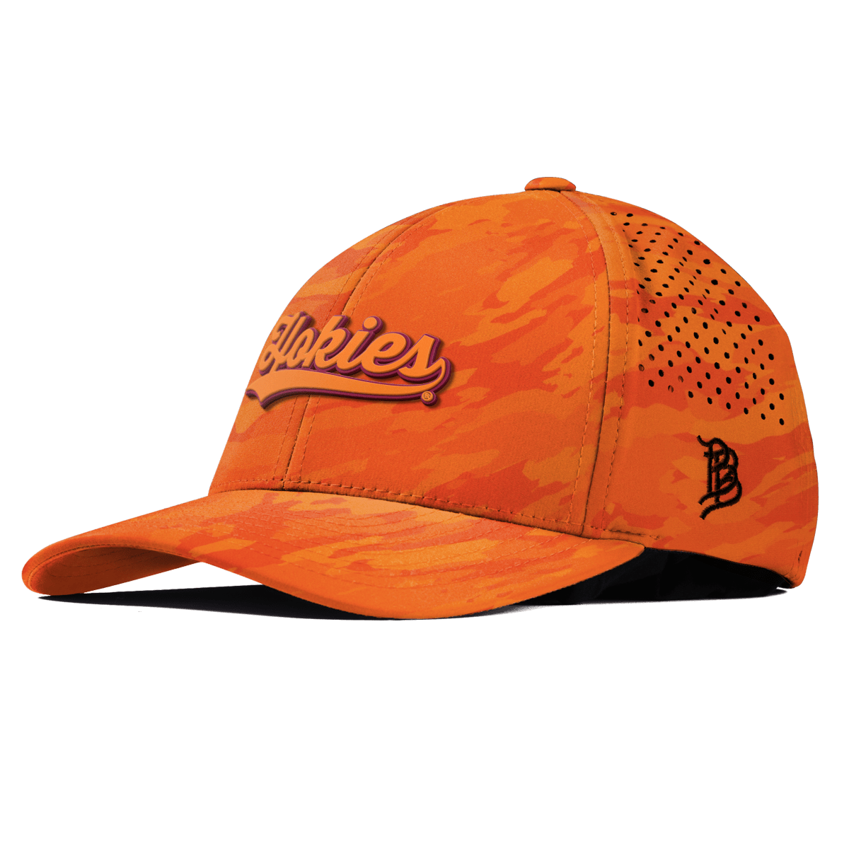 Virginia Tech University "Hokies Script" Curved Performance Blaze Orange Camo