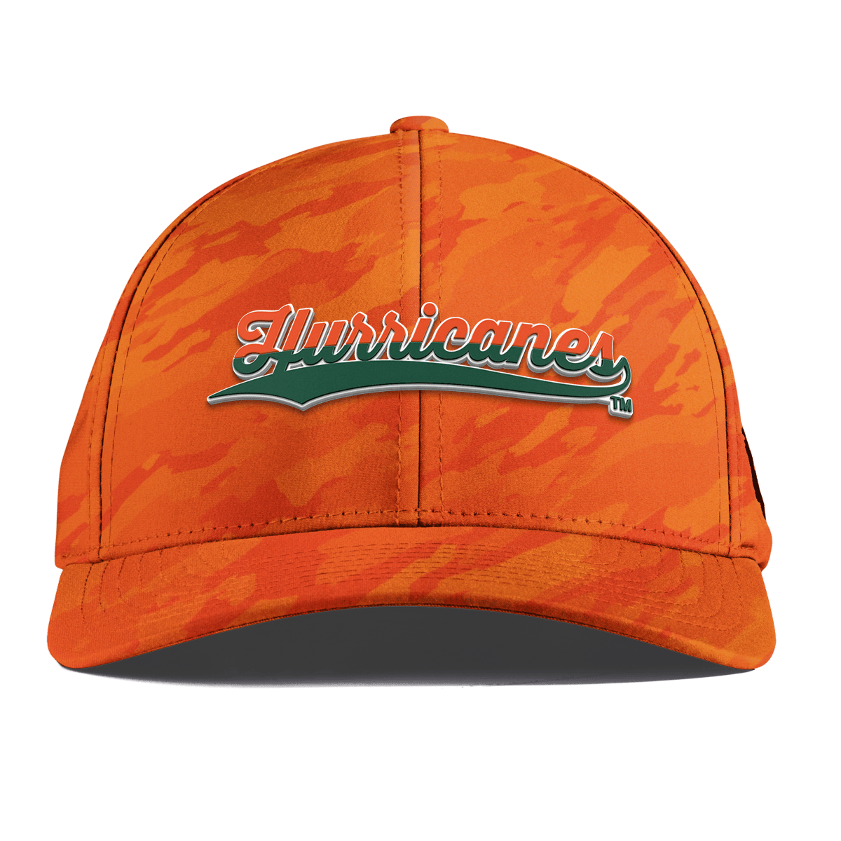 University of Miami "Hurricanes Script" Curved Performance Blaze Orange Camo