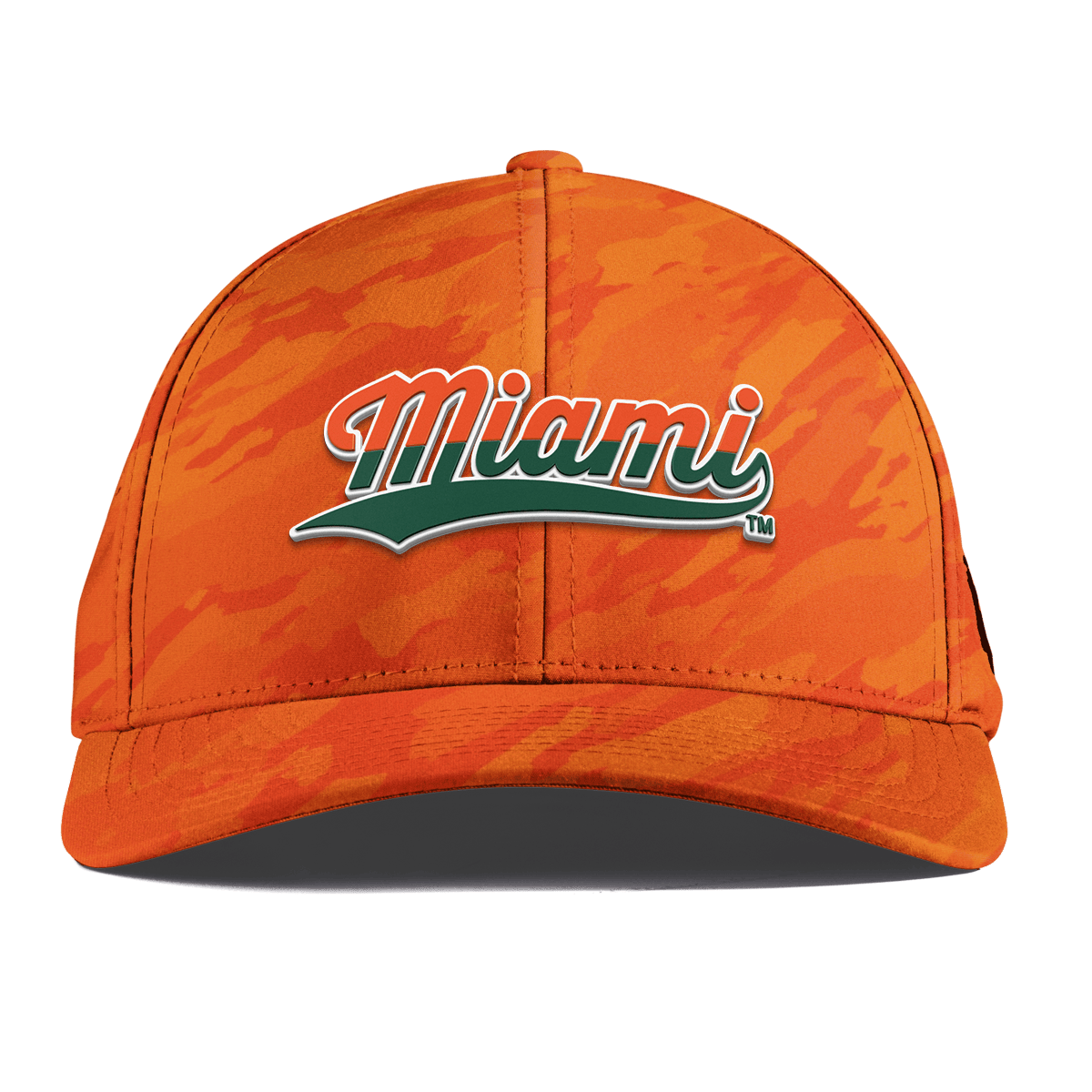 University of Miami "Miami Script" Curved Performance Blaze Orange Camo