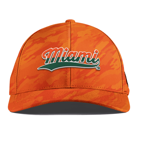 University of Miami "Miami Script" Curved Performance Blaze Orange Camo