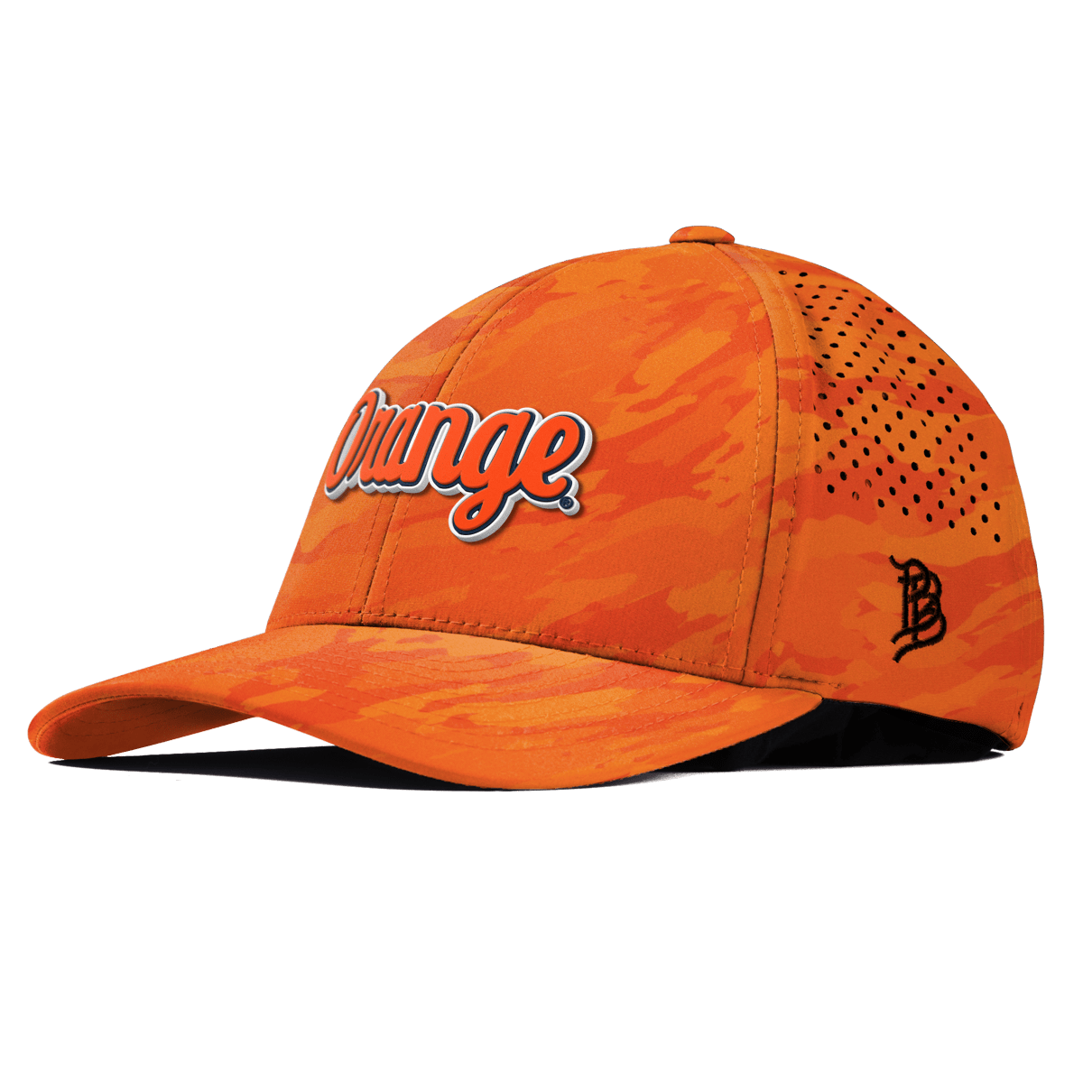 Syracuse University "Orange Throwback Script" Curved Performance Blaze Orange Camo