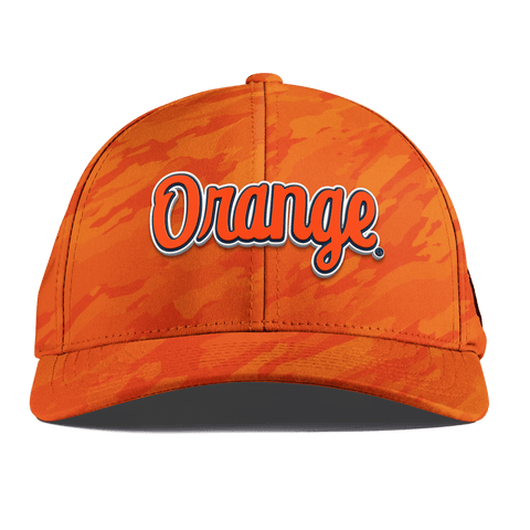 Syracuse University "Orange Throwback Script" Curved Performance Blaze Orange Camo