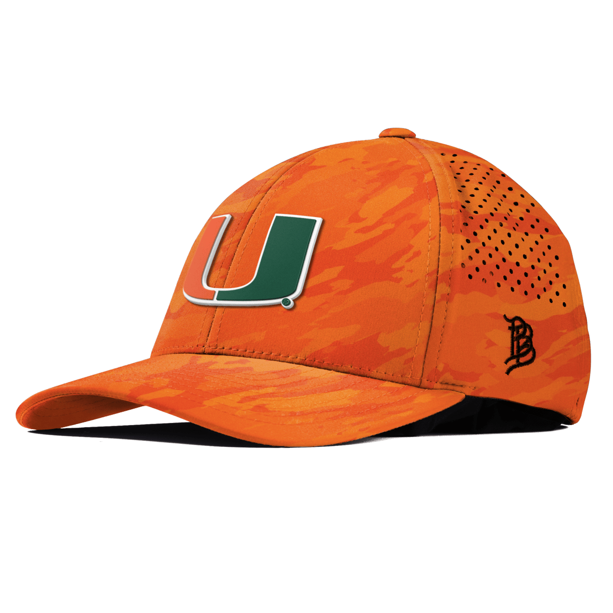University of Miami "Miami Team Logo" Curved Performance Blaze Orange Camo
