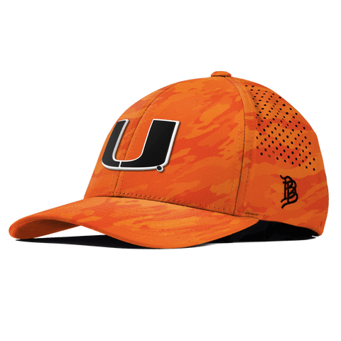 University of Miami "Vintage Miami Team Logo" Curved Performance Blaze Orange Camo