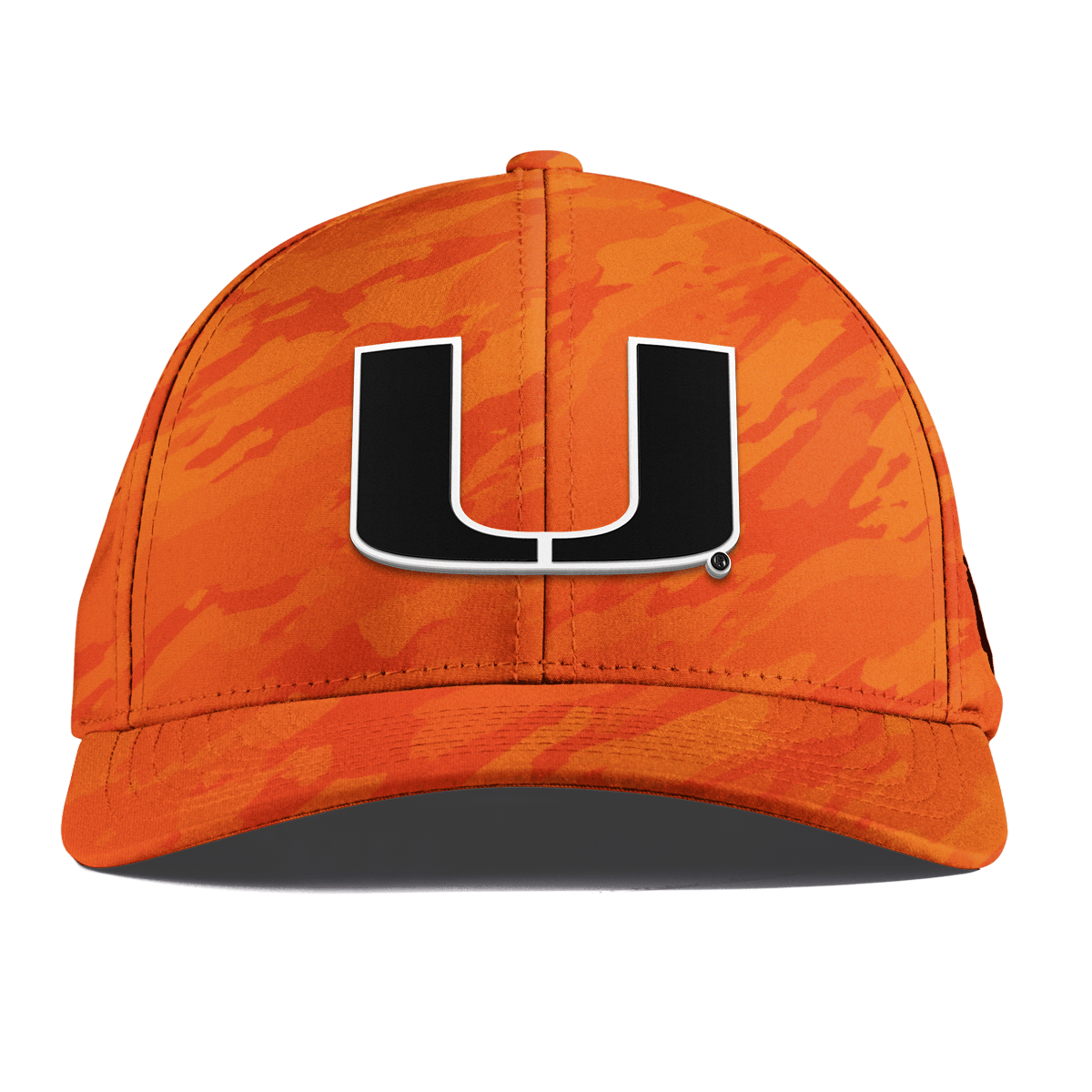 University of Miami "Vintage Miami Team Logo" Curved Performance Blaze Orange Camo