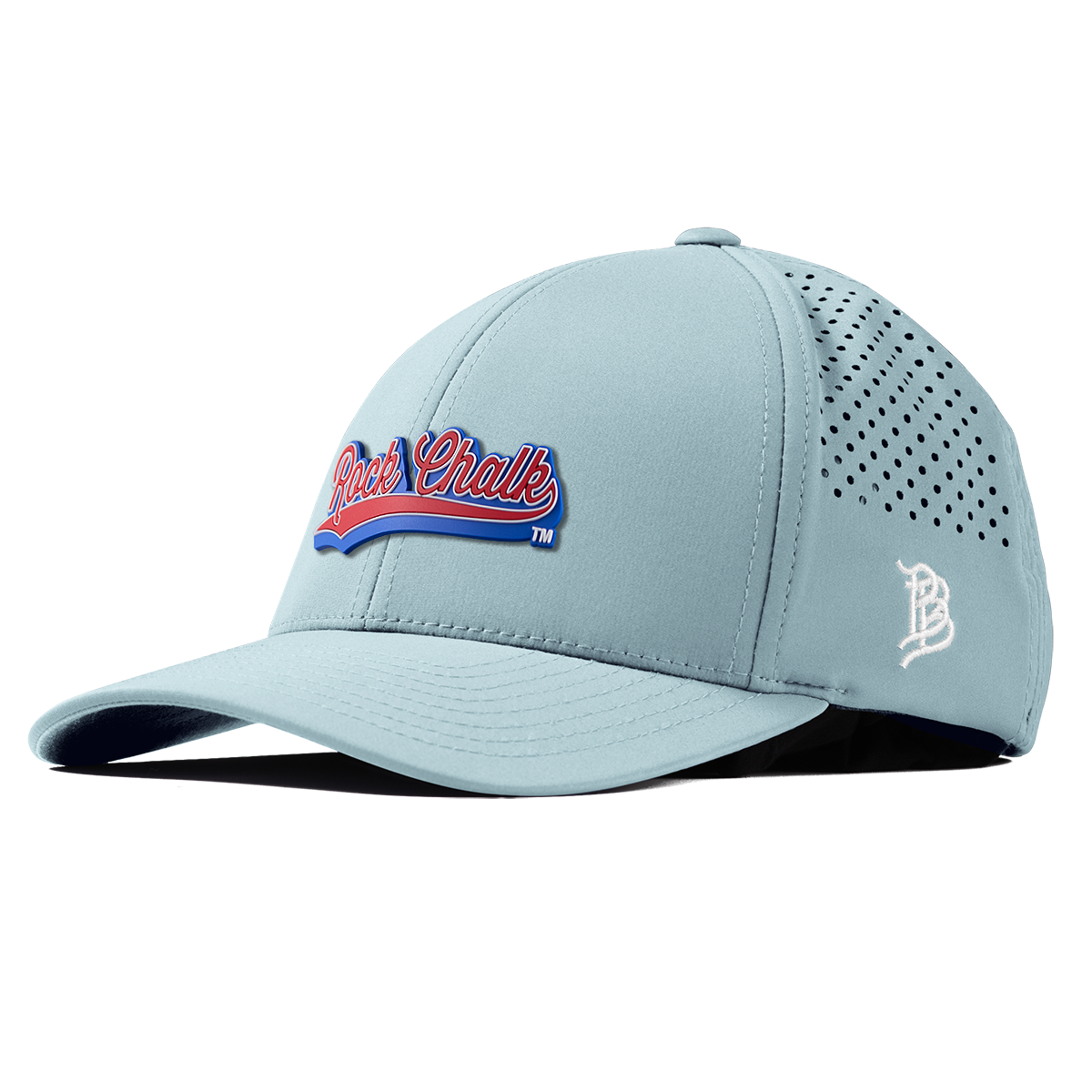 University of Kansas KU "Rock Chalk Red and Blue Script" Curved Performance Sky Blue