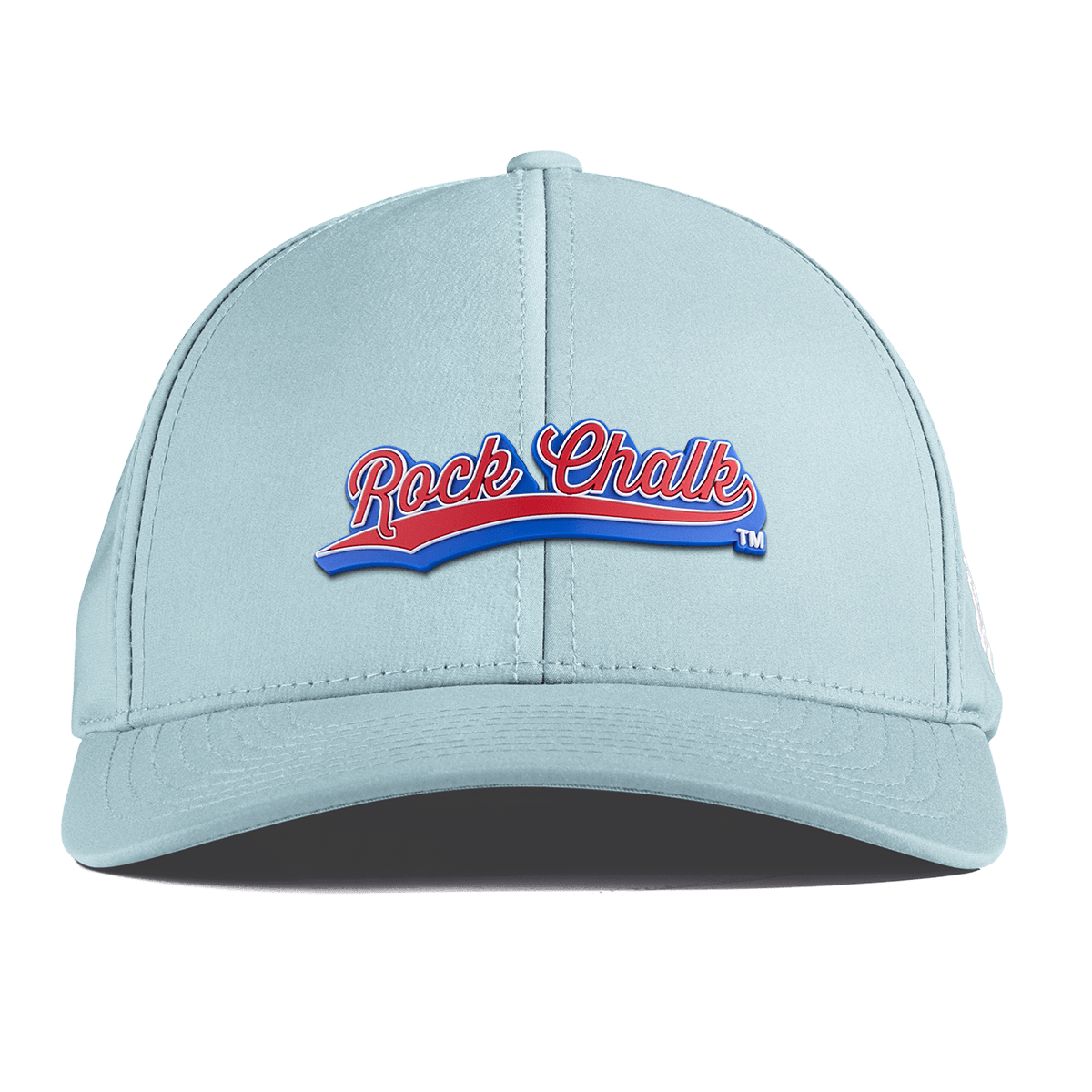 University of Kansas KU "Rock Chalk Red and Blue Script" Curved Performance Sky Blue