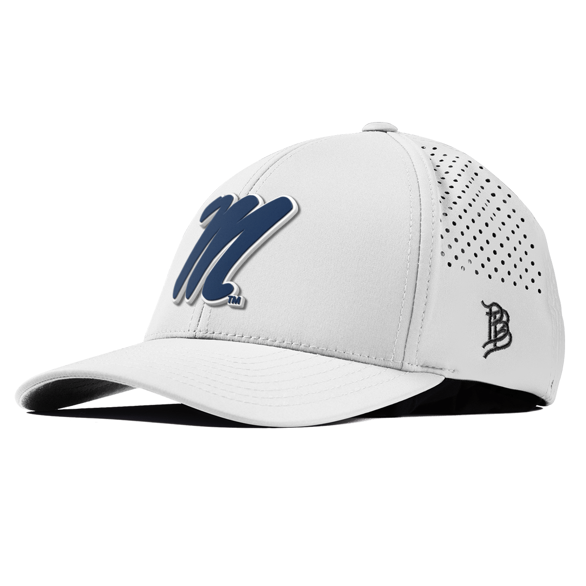 University of Mississippi "Ole Miss Block M Navy" Curved Performance White