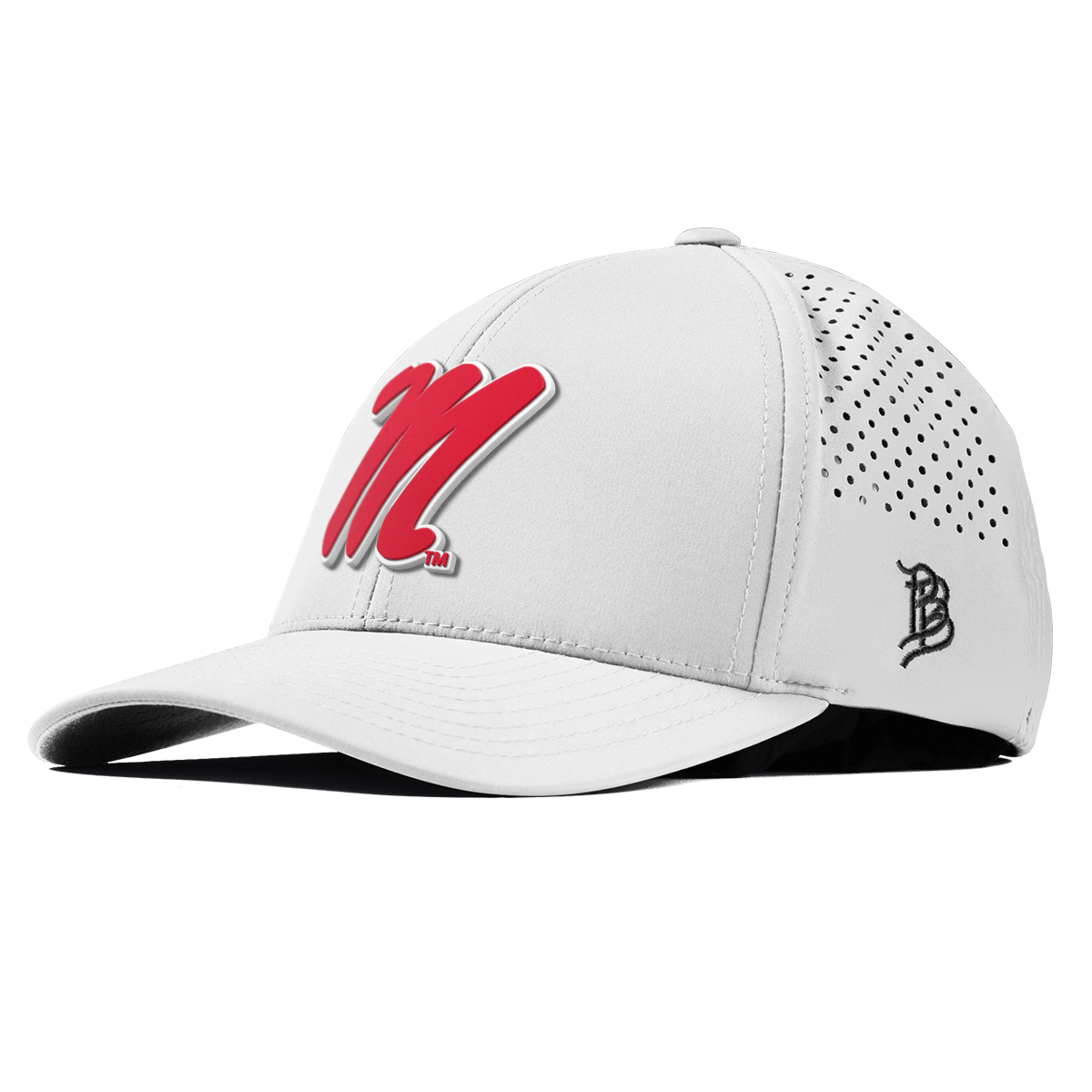 University of Mississippi "Ole Miss Block M Red" Curved Performance White
