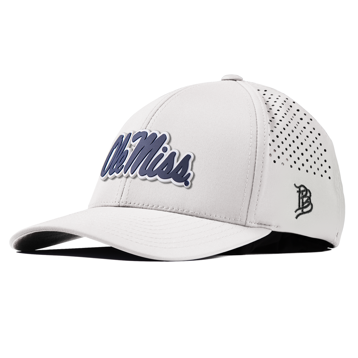 University of Mississippi "Ole Miss Navy Script" Curved Performance White