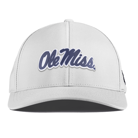 University of Mississippi "Ole Miss Navy Script" Curved Performance White