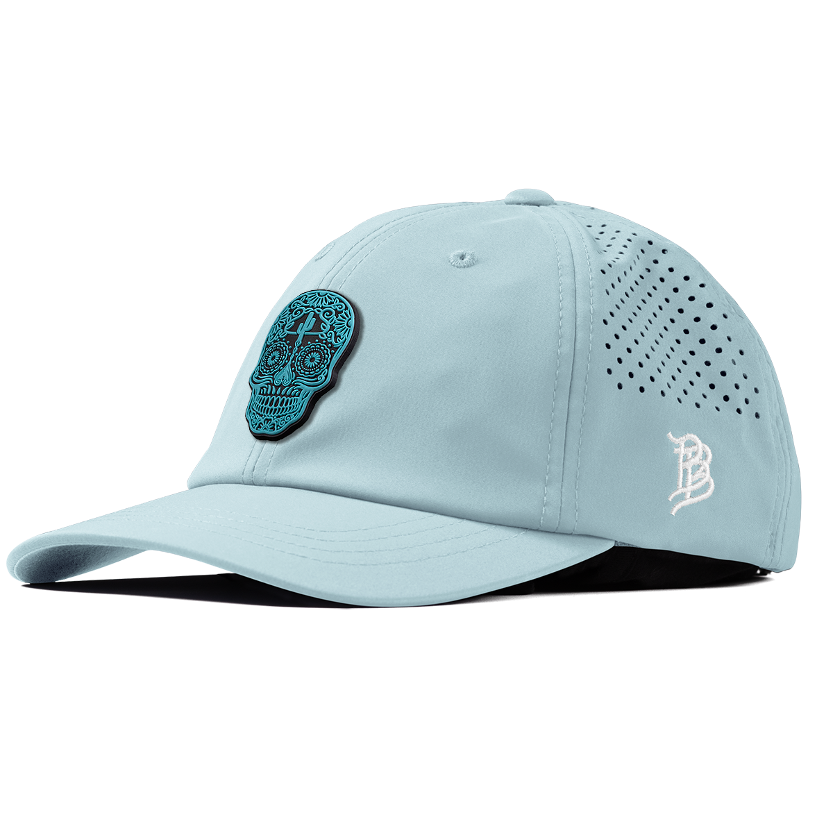Turquoise Skull PVC Performance Dad Hat Sky Blue