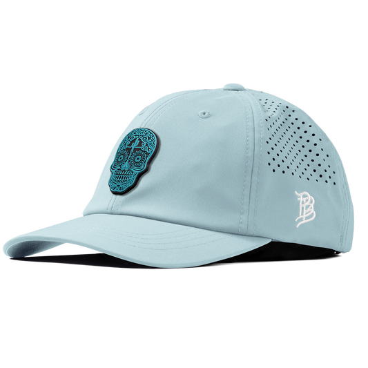 Turquoise Skull PVC Performance Dad Hat Sky Blue