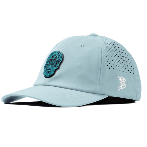 Turquoise Skull PVC Performance Dad Hat Sky Blue
