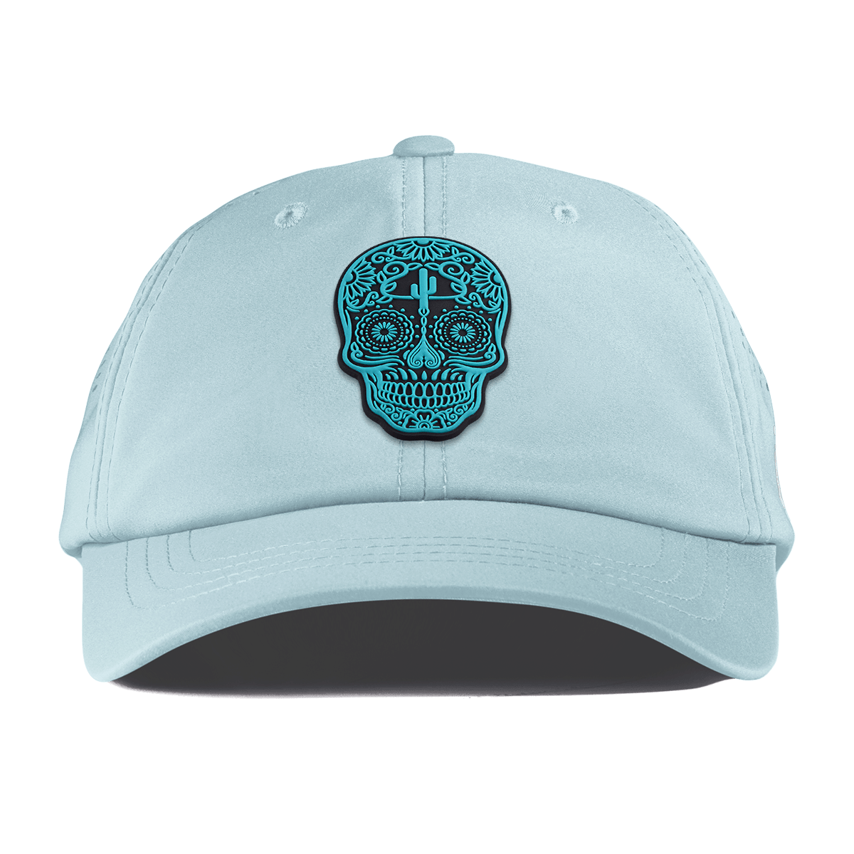 Turquoise Skull PVC Performance Dad Hat Sky Blue