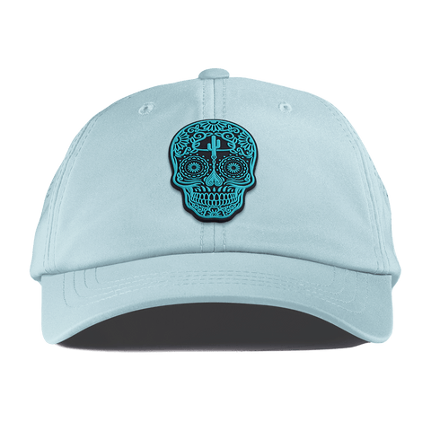 Turquoise Skull PVC Performance Dad Hat Sky Blue