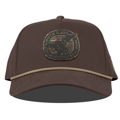 Duck Hunt Timber Camo Curved Canvas 5 Panel Rope Vintage Brown