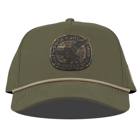 Duck Hunt Timber Camo Curved Canvas 5 Panel Rope Vintage Loden