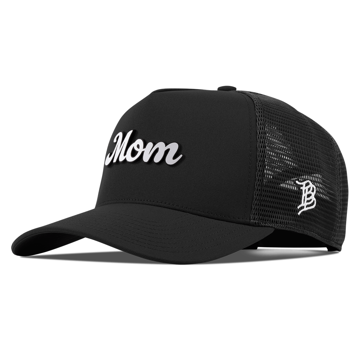 Mom Script Curved 5 Panel Trucker Black