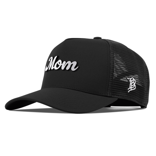 Mom Script Curved 5 Panel Trucker Black