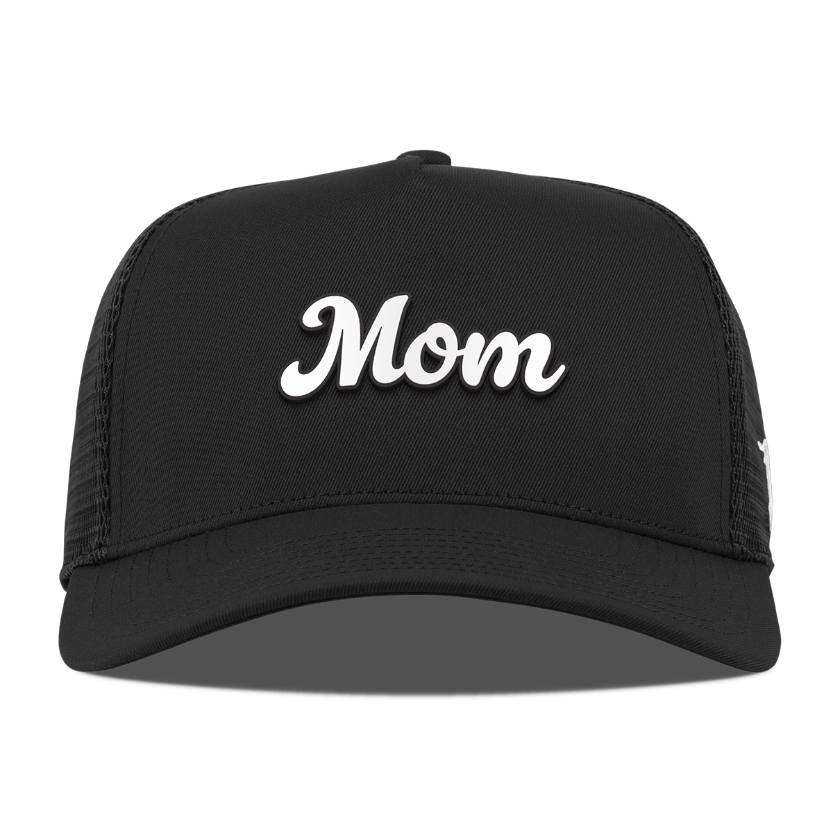 Mom Script Curved 5 Panel Trucker Black