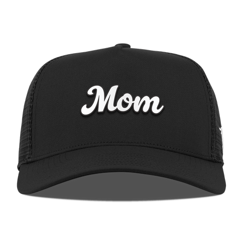 Mom Script Curved 5 Panel Trucker Black