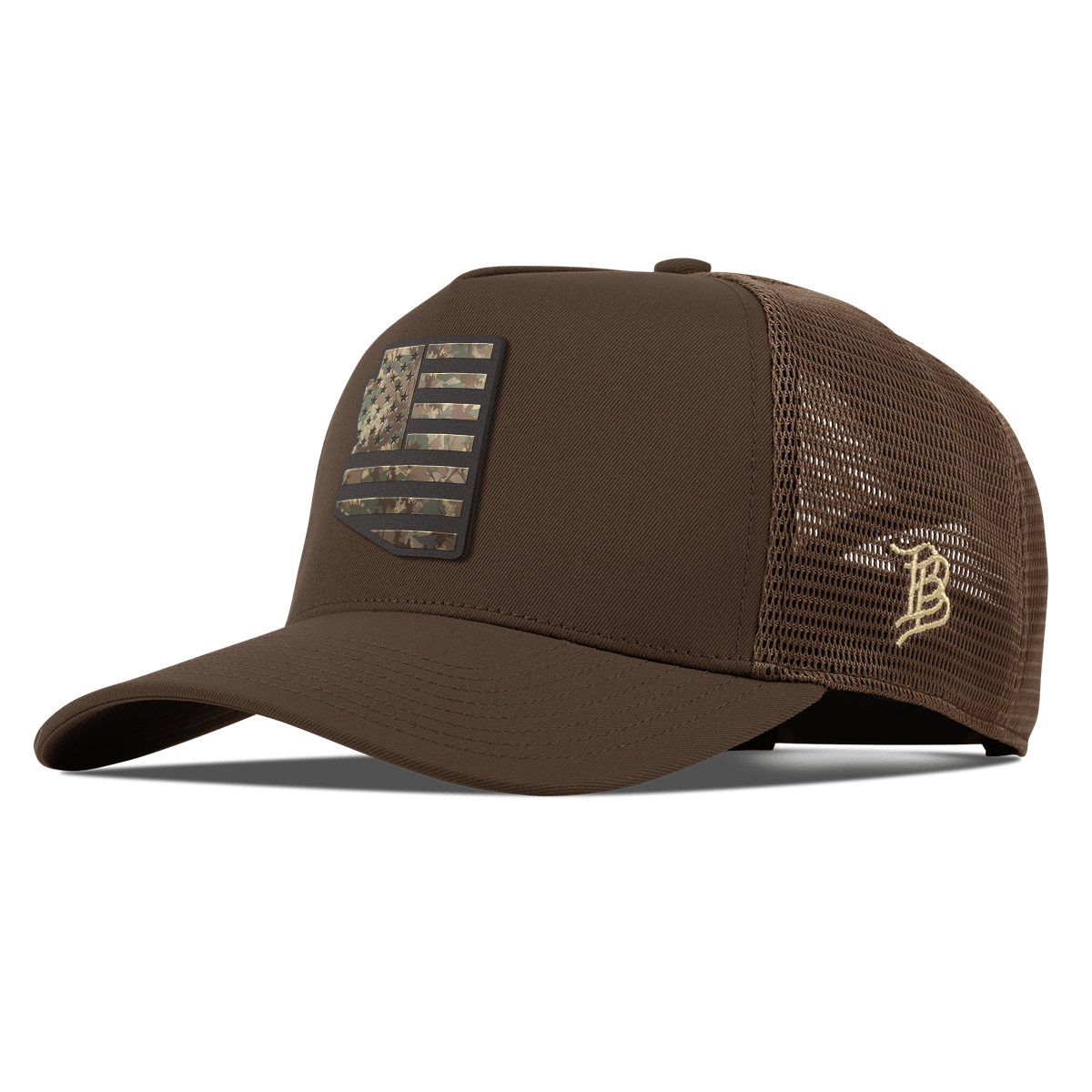 Arizona Timber Camo Patriot Curved 5 Panel Trucker Brown