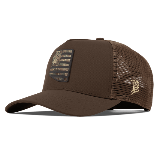 Arizona Timber Camo Patriot Curved 5 Panel Trucker Brown