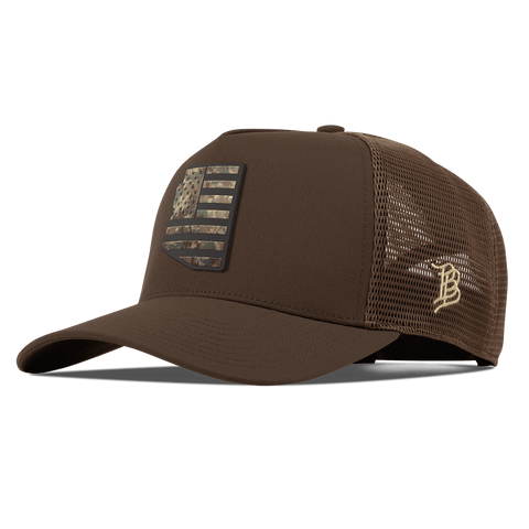 Arizona Timber Camo Patriot Curved 5 Panel Trucker Brown