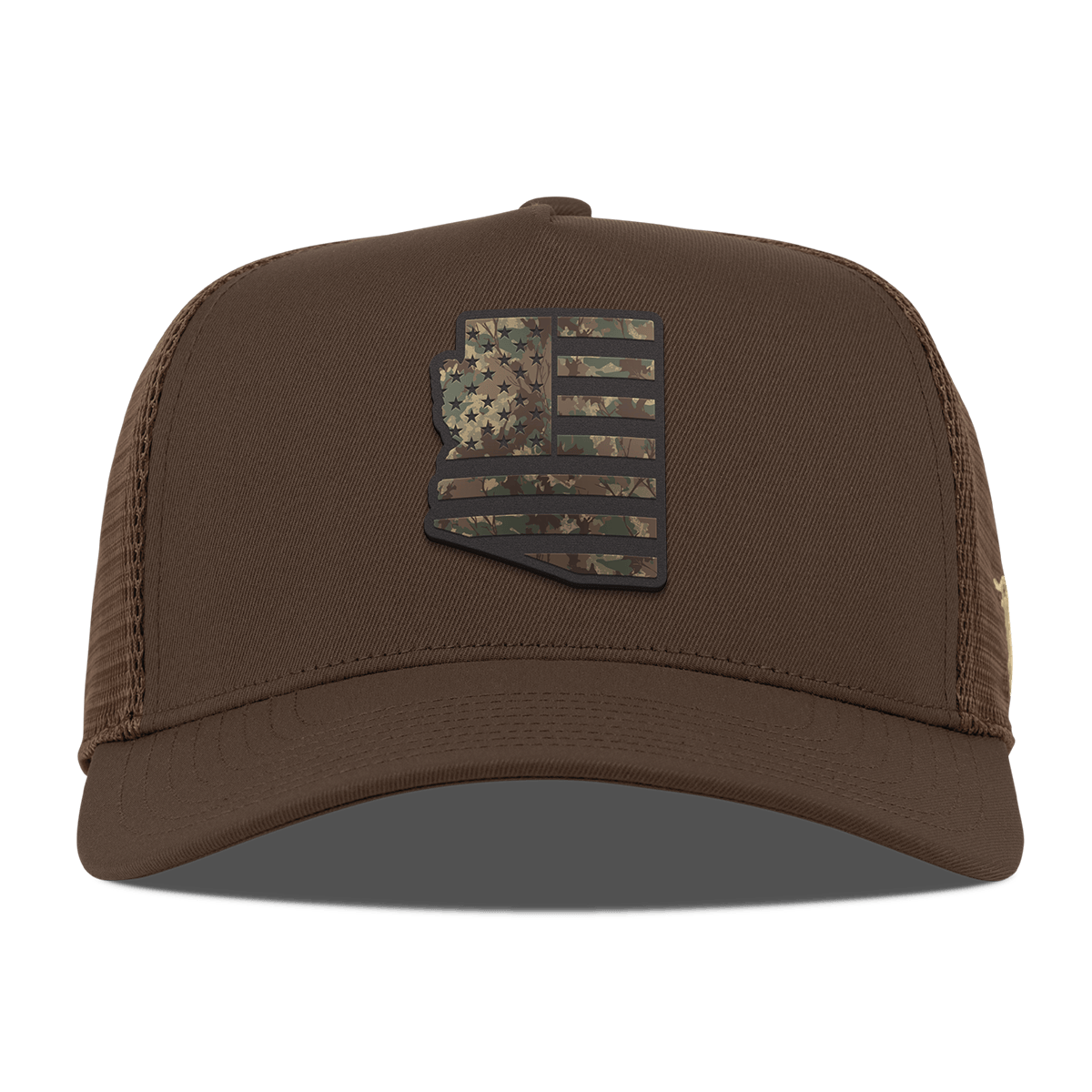 Arizona Timber Camo Patriot Curved 5 Panel Trucker Brown