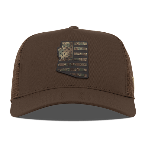 Arizona Timber Camo Patriot Curved 5 Panel Trucker Brown