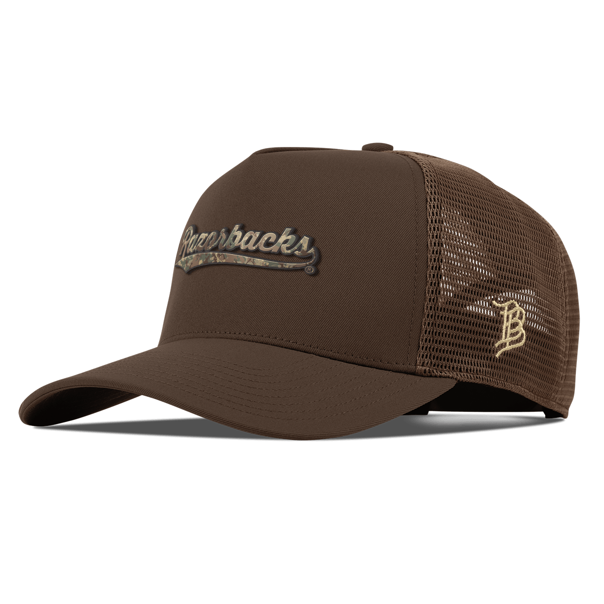 University of Arkansas "Arkansas Timber Camo Series" Flat 5 Panel Trucker Brown