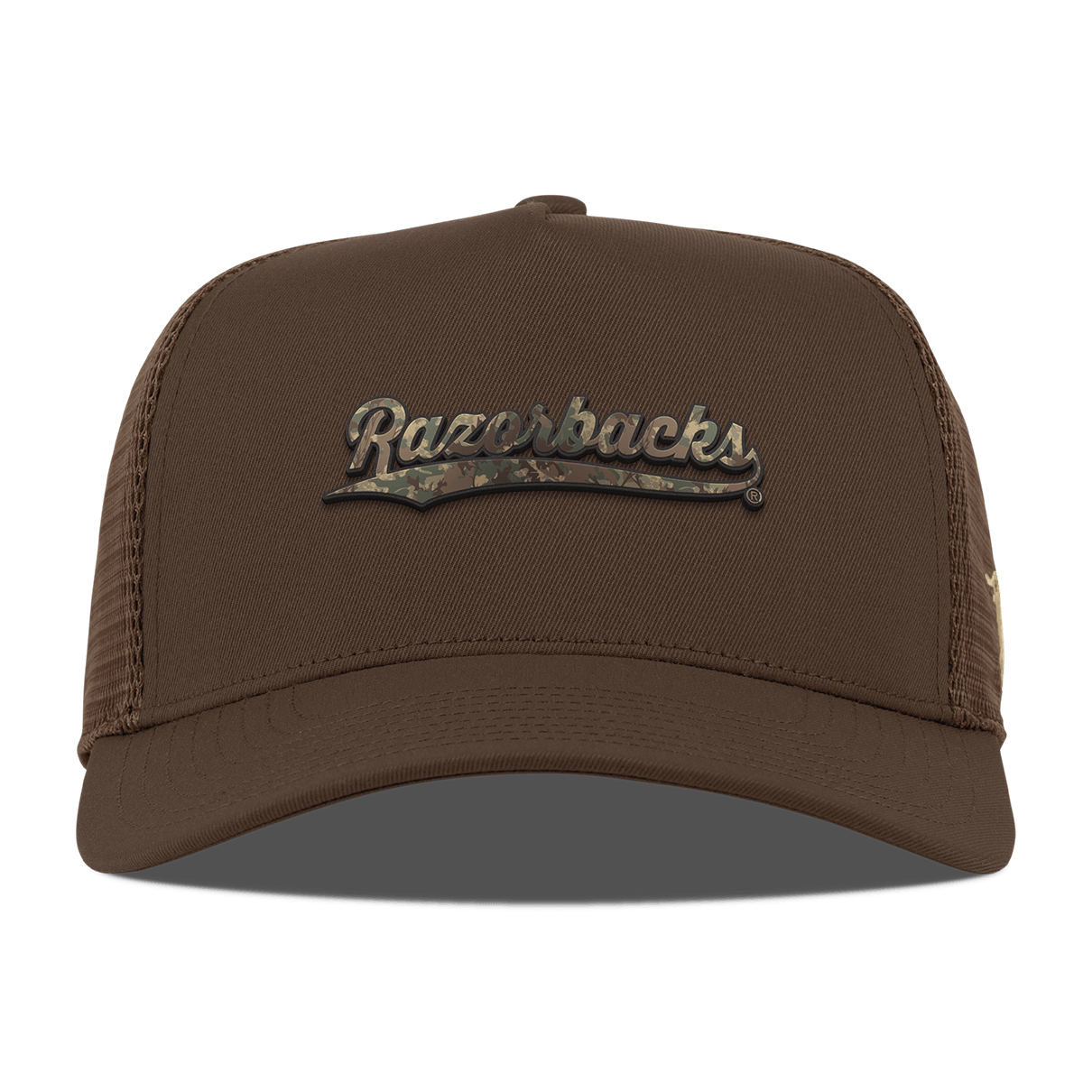 University of Arkansas "Arkansas Timber Camo Series" Flat 5 Panel Trucker Brown