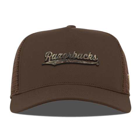 University of Arkansas "Arkansas Timber Camo Series" Flat 5 Panel Trucker Brown